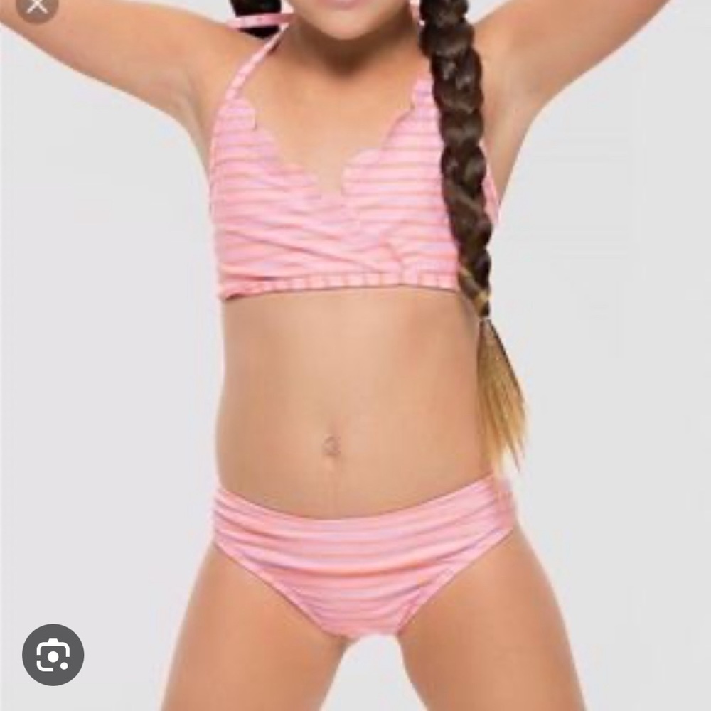 Vanilla Beach XL girls bikini scalloped melon pink swim 12 14